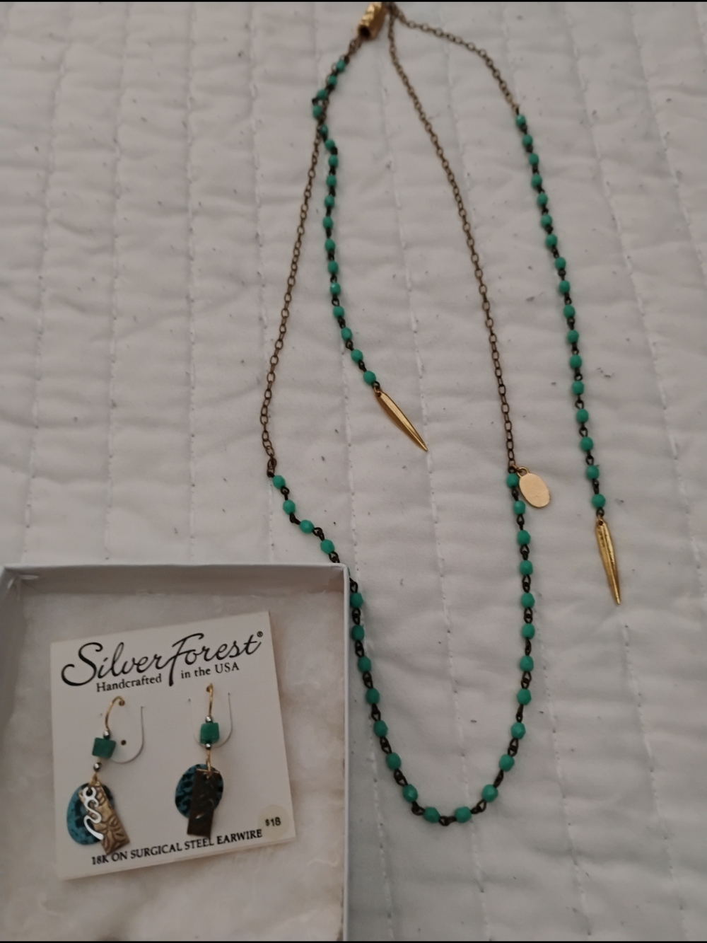 Silver Forest Turquoise Bead Necklace with Gold Spikes